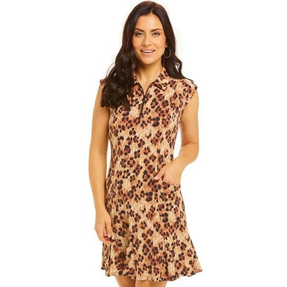 IBKUL Dresses & Skirts - IBKUL Leopard Sleeveless Polo Dress S M L Golf Tennis NEW